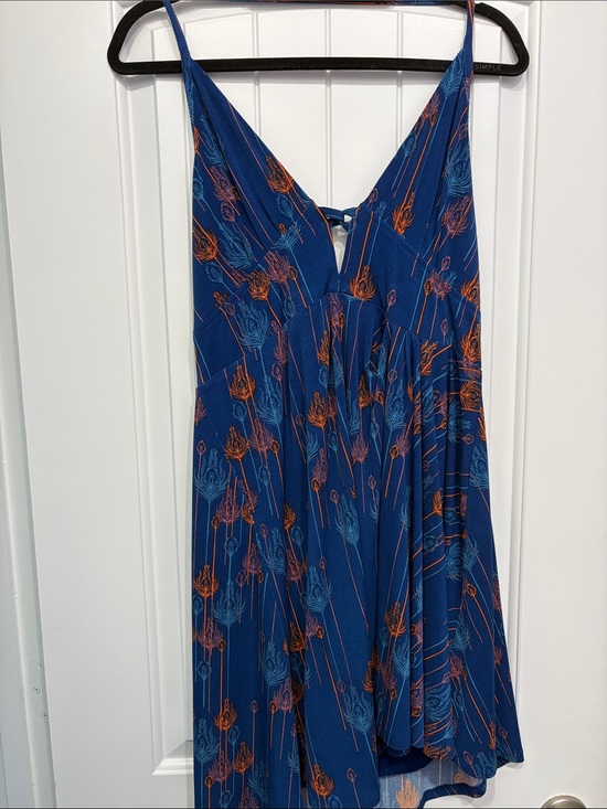 Free People Dresses & Skirts - Free People Blue Floral-Print V-Neck Mini Dress-peacock pattern/halter